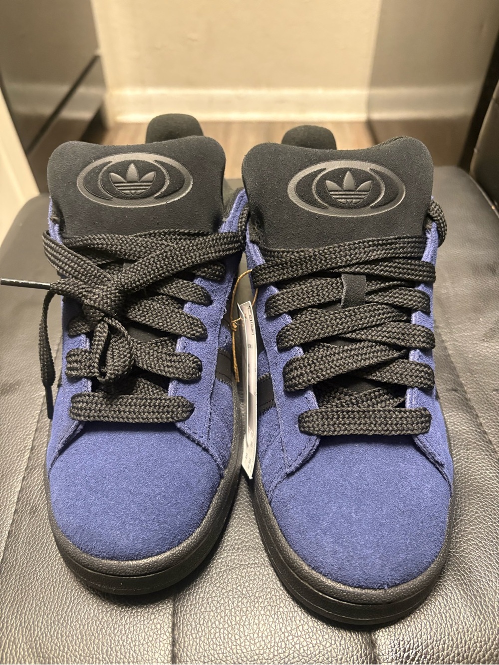 adidas Kids Navy Suede Sneakers with Black Accents